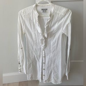 White H&M blouse with ruffle collar and roll-up sleeves - size 34 / 4